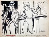 drawing of a man and a woman standing in front of a bar