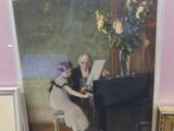 a picture of a painting of a man and a woman sitting at a piano