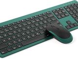 keyboard and mouse on a white surface with a white background