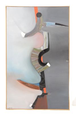 abstract painting of a woman ' s face with a pipe sticking out of her mouth