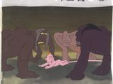 une image représentant un groupe de personnages de dessins animés entourant un bébé