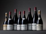 six bouteilles de vin sont alignées sur une table