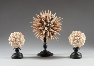 deux vases surmontés de coquillages, placés l'un à côté de l'autre