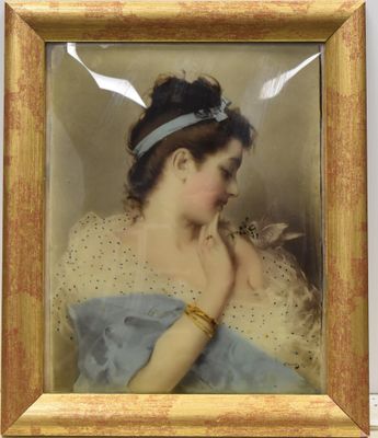 portrait d'une femme en robe bleue avec un chat