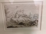 a picture of a drawing of a village in a frame