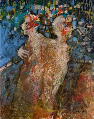 Hamidi VALDET (XX) "Composition" acrylique, SBD, sans cadre.