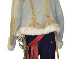 a man dressed in a military uniform with a red bag