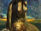 une image représentant un tableau où l'on voit une femme assise sur une couverture