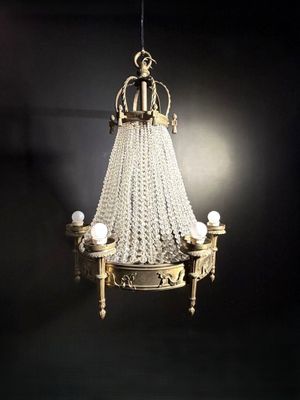 Lustre montgolfière à six lumières en bronze à décor de pass…