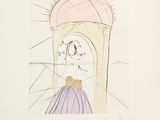 drawing of a woman with a crown on her head and a bird on her head