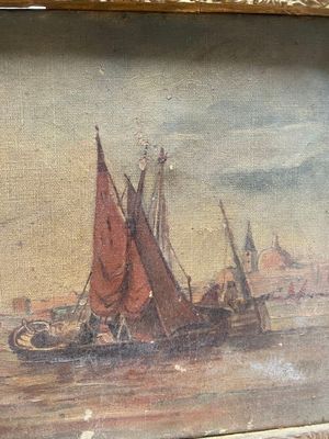 Ecole moderne Bateau à Venise Huile sur toile 19 x 27 cm Lot…