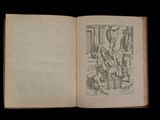 an open book with a drawing of a man on a horse and a woman on a horse