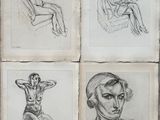 four sketches of a man sitting in a chair, a woman sitting on a chair, a man sitting on a chair, and a woman sitting on a chair