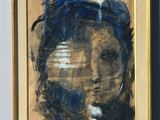 an image of a painting of a woman with a blue hat