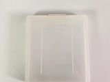 a white plastic box with a clear lid on a white surface