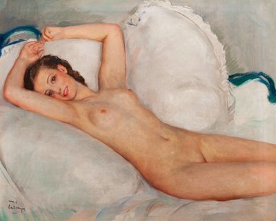 MAURICE ELHLINGER (1896-1981), « Nu couché », Huile sur toile signée e - Photo 1