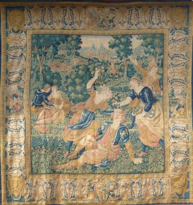 an image of a tapestry hanging on a wall in a room