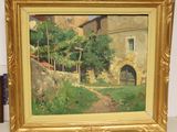 an image of a painting of a house in a field