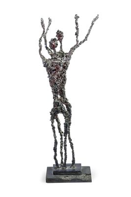 an image of a sculpture of a man holding his hands up