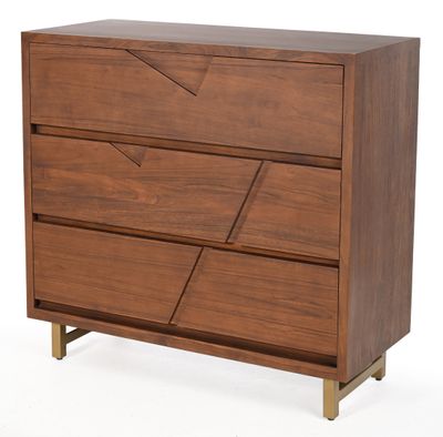un gros plan d'une commode en bois sur fond blanc