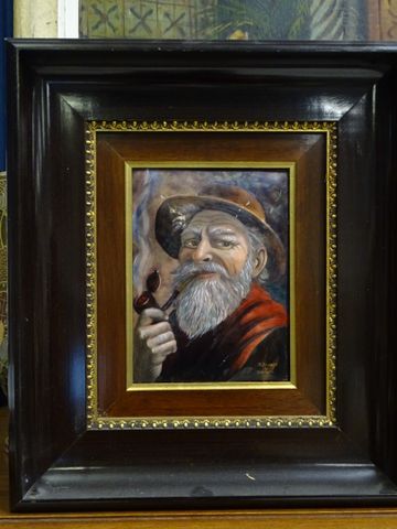 P. BONNET : émail de Limoges « l’homme à la pipe » signé en bas à...