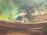 a painting of a man in a boat on the water