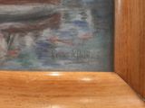 a picture of a painting of a boat in the water