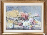 a picture of a painting of flowers in a gold frame