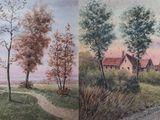 tableau représentant une scène champêtre avec un ruisseau et une maison