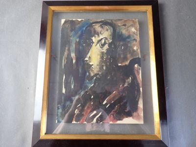tableau représentant une femme en robe noire, dans un cadre doré
