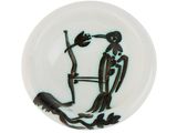 a white plate with a drawing of a man and a woman on it