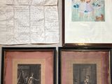 three framed pictures of a woman and a man sitting on a couch