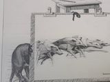 a picture of a drawing of a painting of a horse and a dog