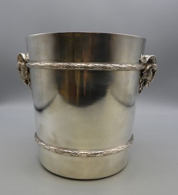silver plated ice bucket with handles and rope handles