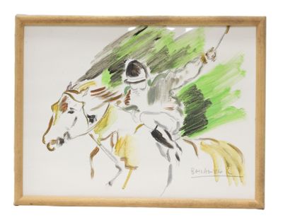 painting of a man riding a horse with a woman on the back