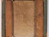 a painting of a wooden frame sitting on top of a wooden table