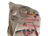 a plastic bag with a game controller inside of it