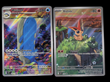 two pokemon cards sitting side by side on a black background