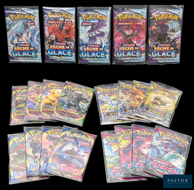 a lot of pokemon cards on a black background