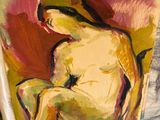 a painting of a woman sitting on a chair