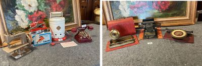 two pictures side by side of a picture of a painting and a clock