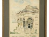 an image of a painting of a building on a white background
