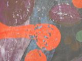 a painting of oranges and purples on a black background