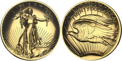 a close up of a gold coin with an eagle on it