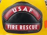 a close up of a fireman ' s helmet with a usaf logo