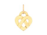 a gold heart pendant with a knot in the middle