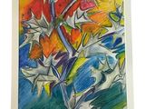 painting of a painting of flowers in a vase on a table