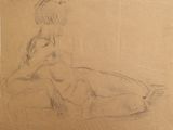 a drawing of a nude woman sitting on the ground