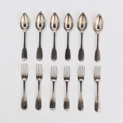 a set of six silver plated forks and spoons