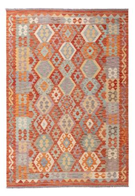 Kilim Afghan en laine couleur rouge orangé, beige 246 x 174